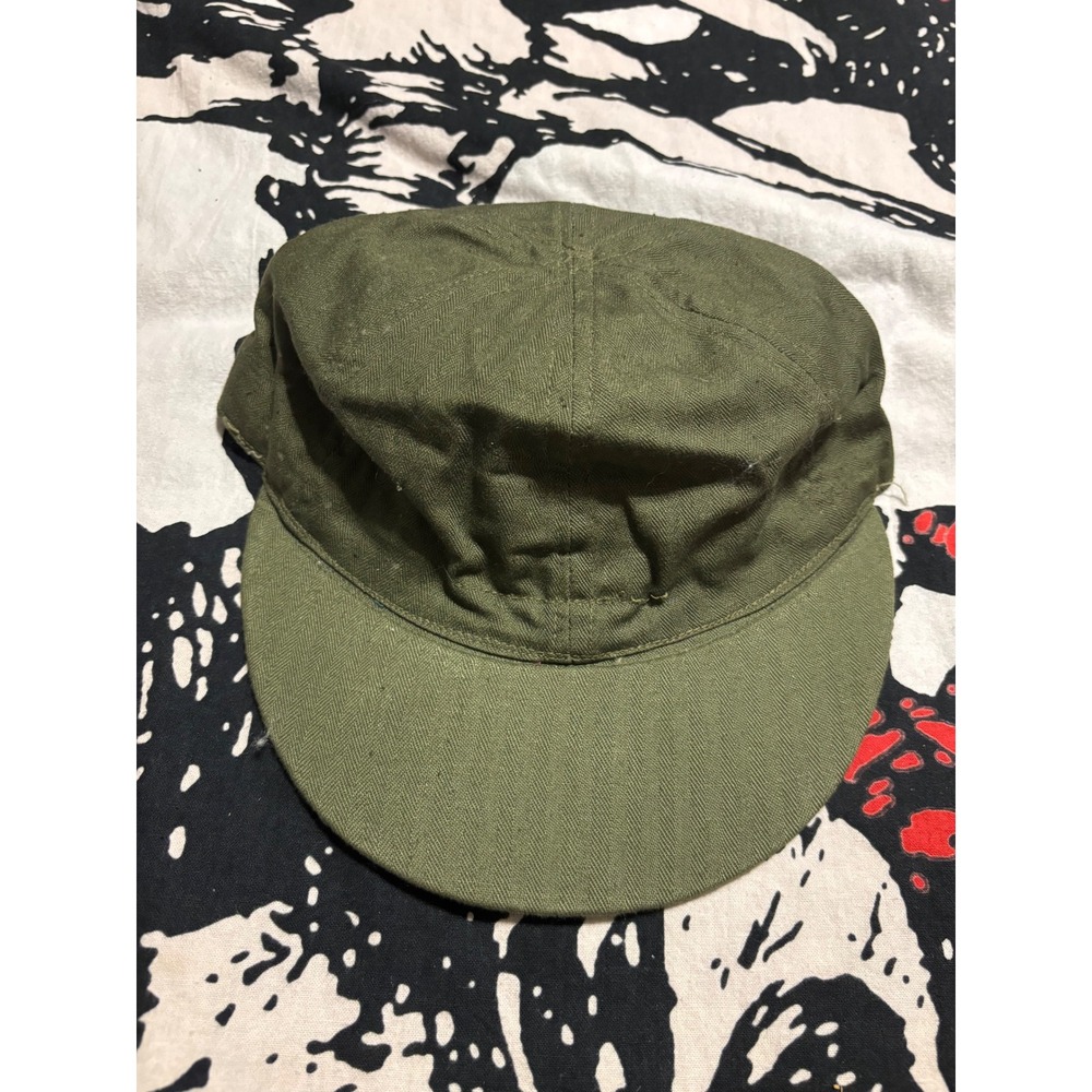 Vintage USN HBT Utility Cap WWII Era Olive Drab Military Hat Size 7 1/4